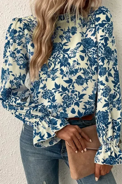 Blue Flora Flounce Blouse