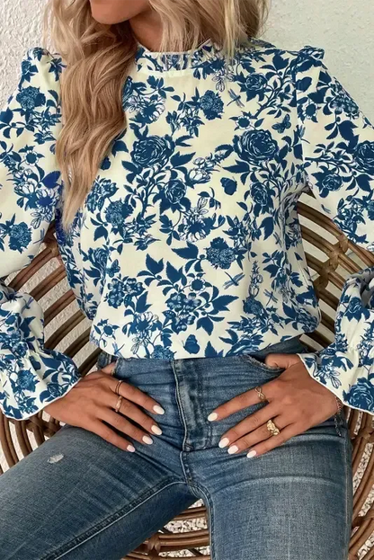 Blue Flora Flounce Blouse