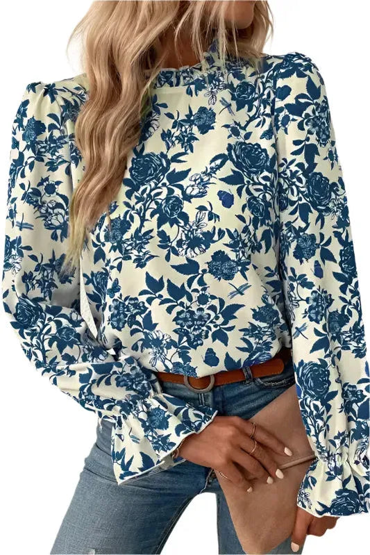Blue Flora Flounce Blouse