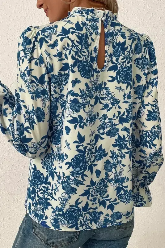 Blue Flora Flounce Blouse