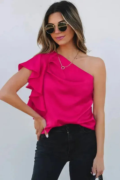 Blushing Elegance Asymmetric Satin Blouse