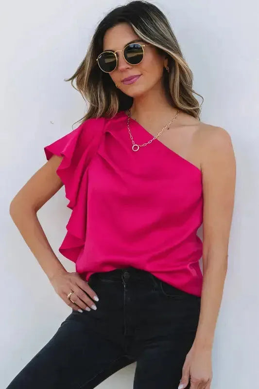 Blushing Elegance Asymmetric Satin Blouse