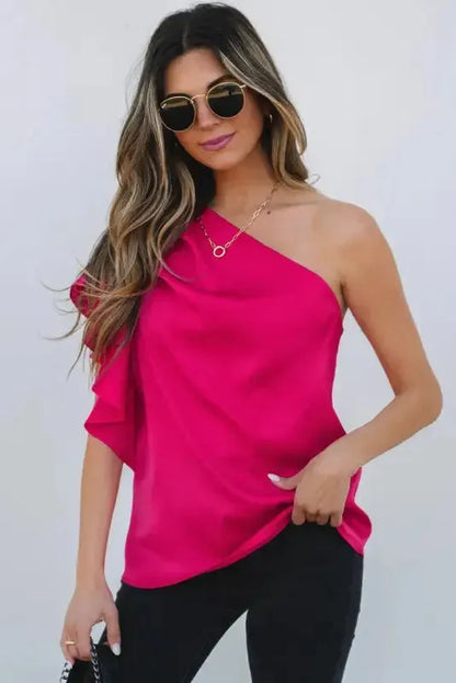 Blushing Elegance Asymmetric Satin Blouse