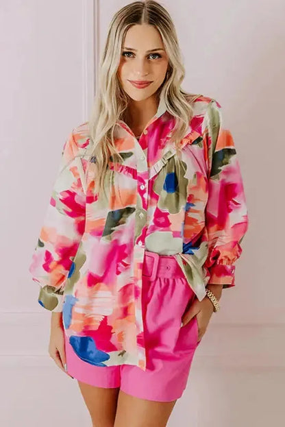 Boho Abstract Puff Sleeve Shirt