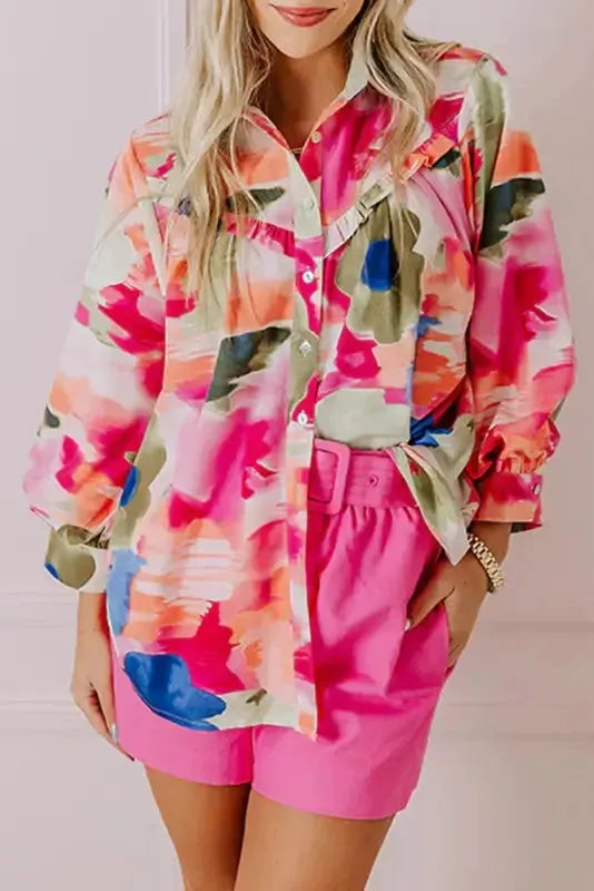 Boho Abstract Puff Sleeve Shirt