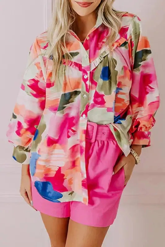 Boho Abstract Puff Sleeve Shirt
