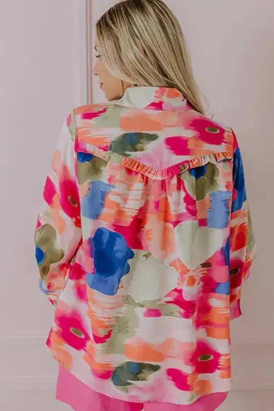 Boho Abstract Puff Sleeve Shirt