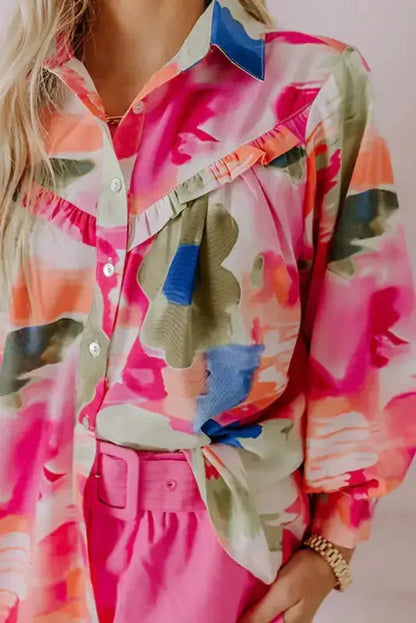Boho Abstract Puff Sleeve Shirt