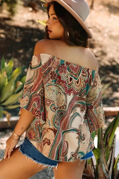 Boho Bliss Shirred Paisley Blouse