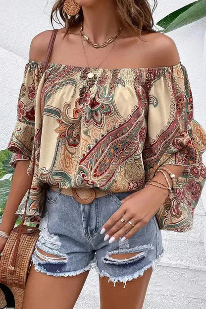 Boho Bliss Shirred Paisley Blouse
