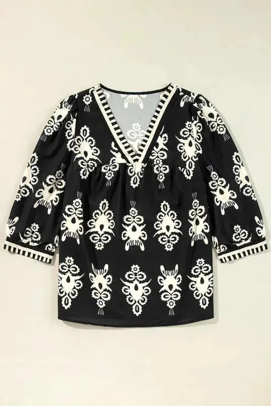 Boho Chic Geometric Blouse - Black