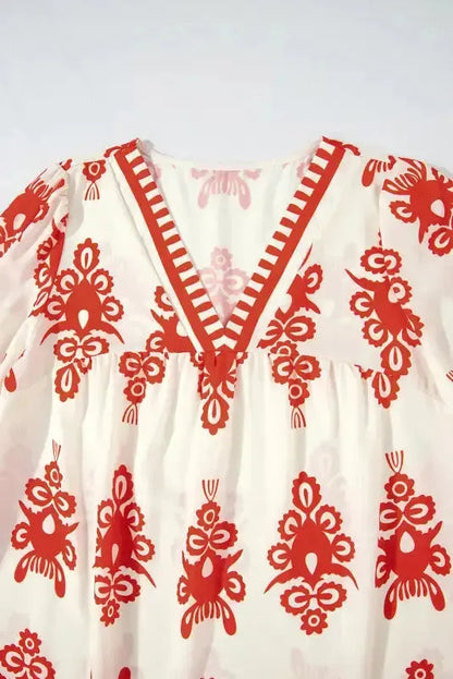 Boho Chic Geometric Blouse - Orange