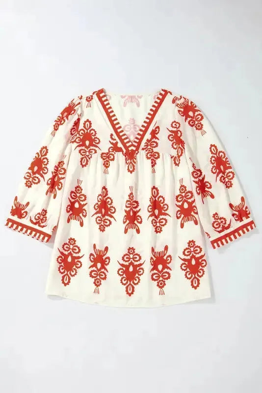 Μπλούζα με γεωμετρικό σχέδιο σε στυλ boho chic - Πορτοκαλί