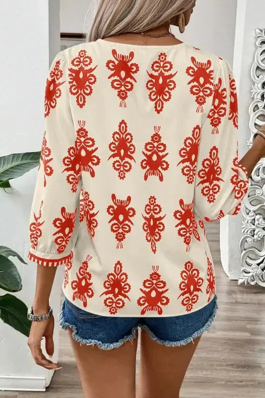 Boho Chic Geometric Blouse - Orange