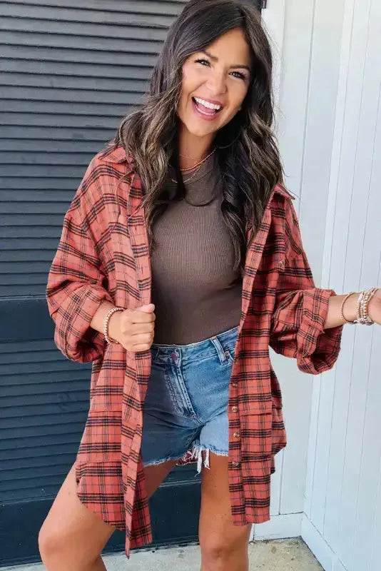 Boho Plaid Split Tail Shirt