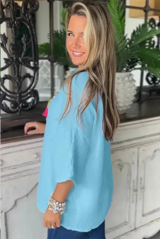 BreezyWave Crinkle Blouse