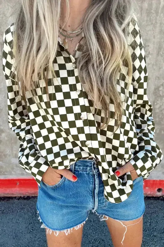 Checkerboard Chic Loose Fit Shirt
