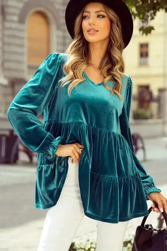 Chic Velvet Puff-Sleeve Top