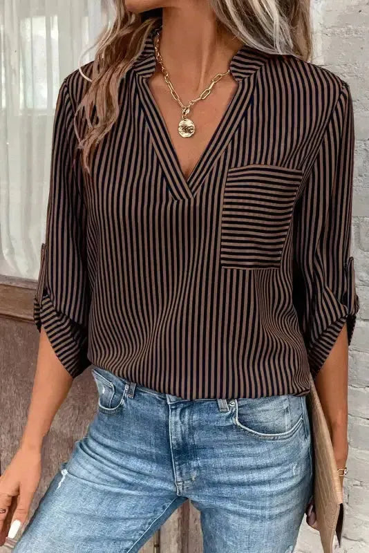 Κλασικό ριγέ πουκάμισο με ριγέ τελείωμα