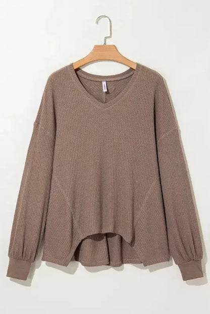 Modern Slouch Waffle Knit Blouse - Coffee