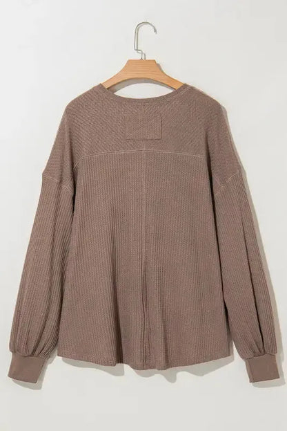 Modern Slouch Waffle Knit Blouse - Coffee