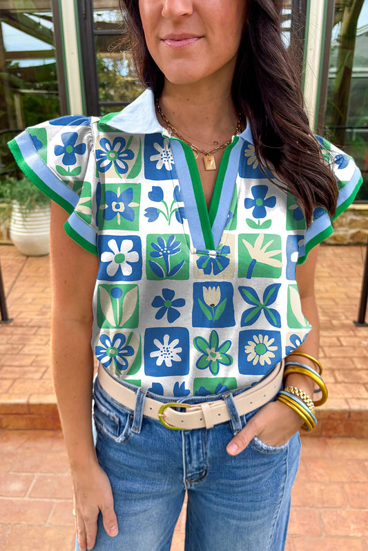 Floral Fusion Flutter Blouse