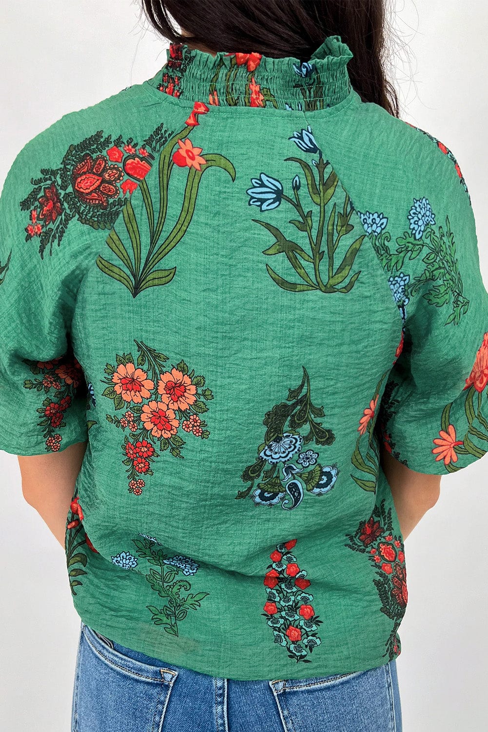 Lush Floral Short Sleeve Blouse – Women’s Boho Summer Top