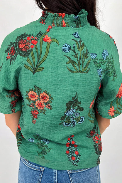 Lush Floral Short Sleeve Blouse – Women’s Boho Summer Top