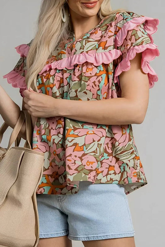 Floral Tiered Ruffle Blouse – Elegant & Lightweight Ruffled Sleeve Top