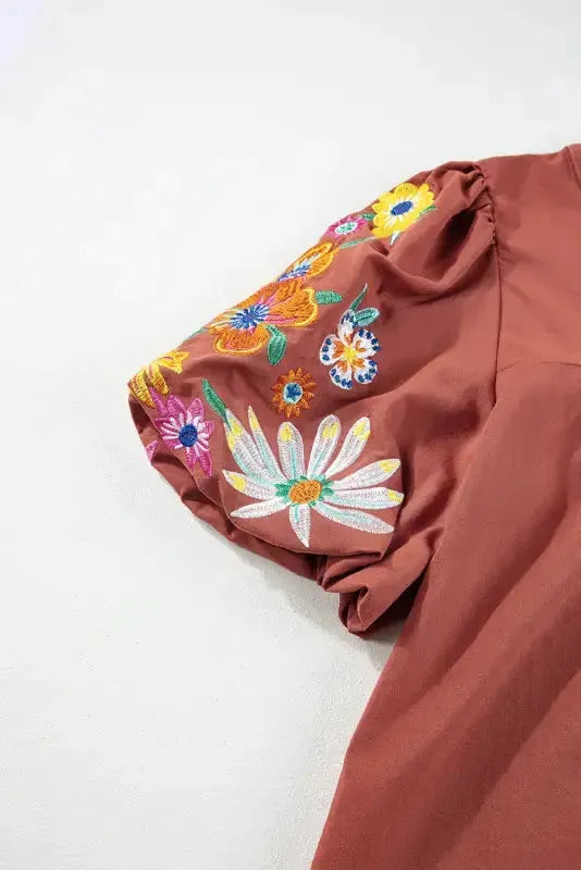 Elegance Blouse - Floral Embroidered Puff Sleeve