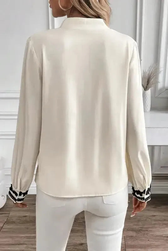 Embroidered Stand Neck Shirt - Off White
