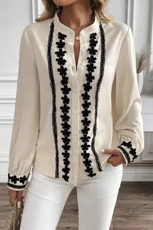 Embroidered Stand Neck Shirt - Off White