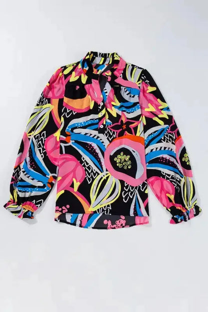 Ethereal Patterns Ruffled V-Neck Blouse