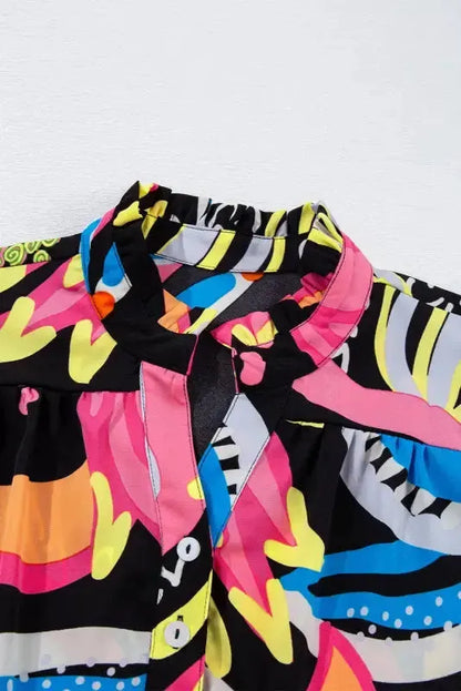 Ethereal Patterns Ruffled V-Neck Blouse