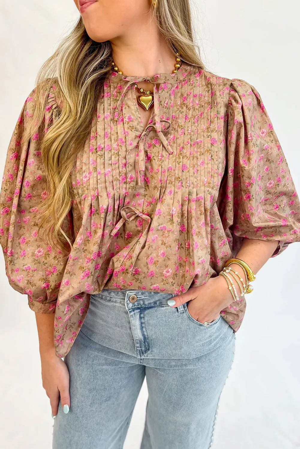Floral Half Sleeve Blouse Top – Women’s Boho Casual Printed Blouse