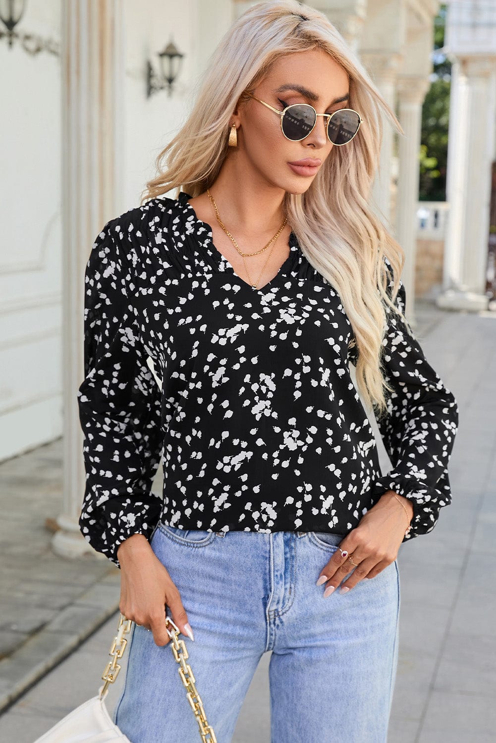Split Neck Crinkled Blouse