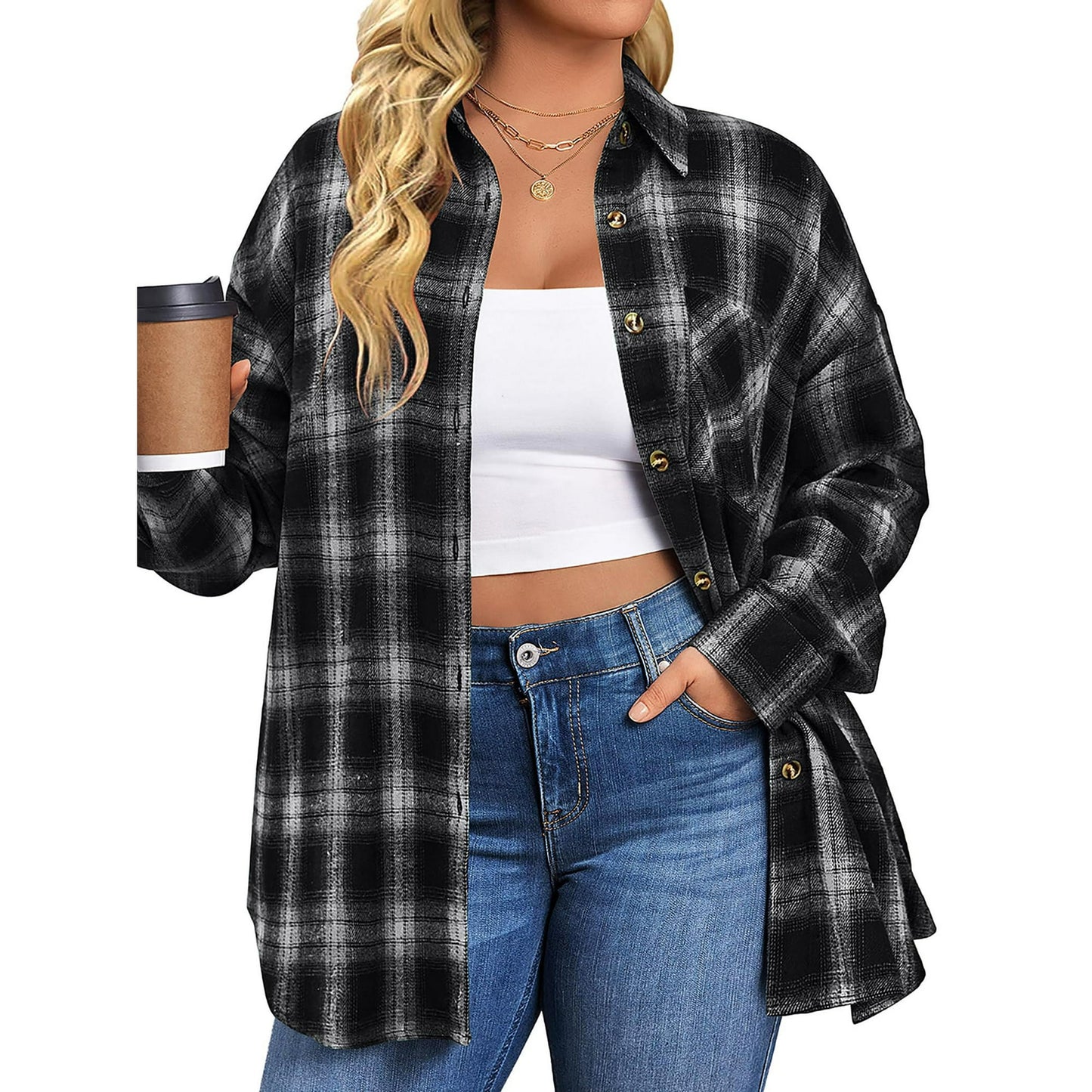 Fantaslook Women's Oversized Plaid Flannel Shirt