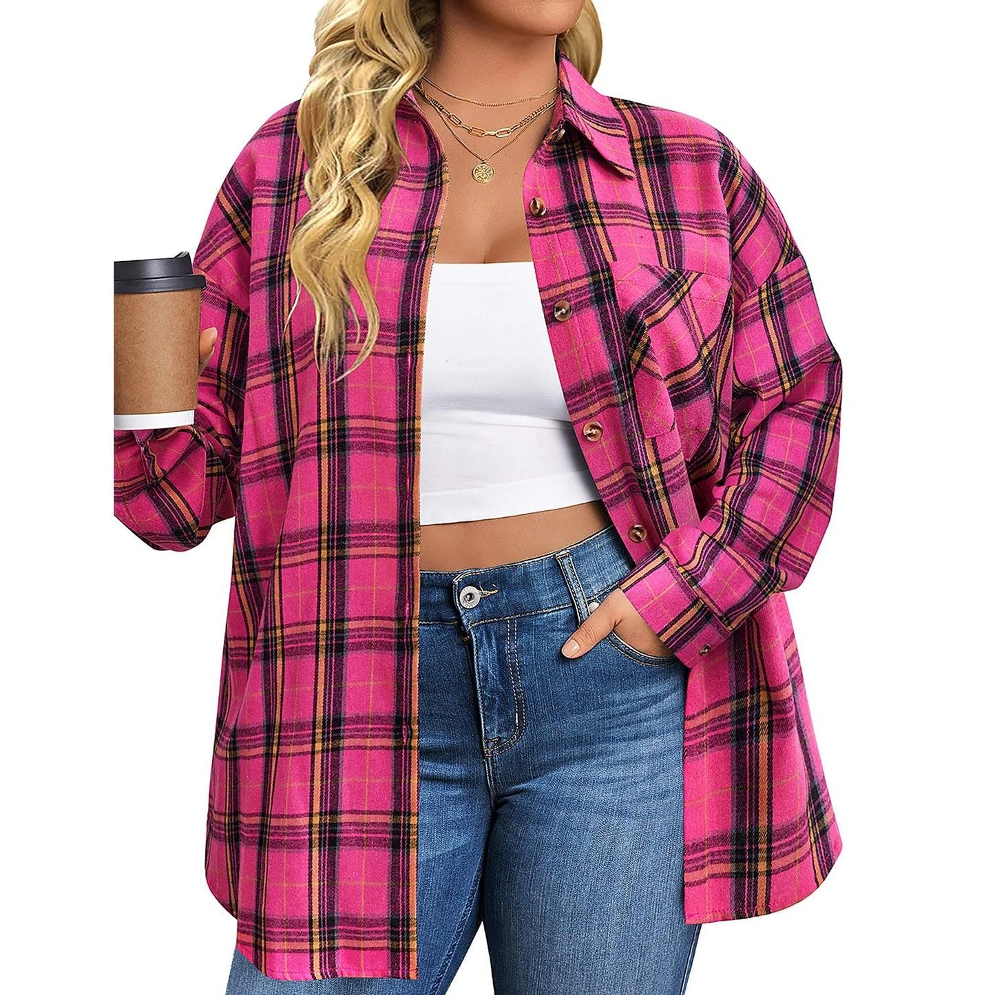 Fantaslook Women's Oversized Plaid Flannel Shirt