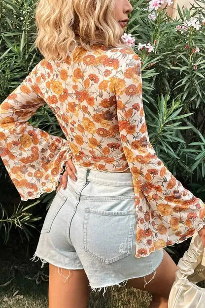 Flora Charm Bell Sleeve Crop Top