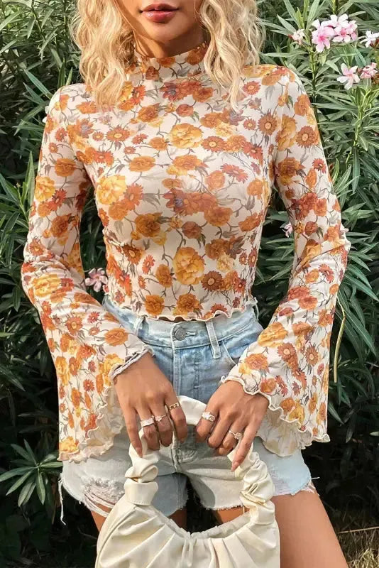 Flora Charm Crop Top με μανίκια και καμπάνα