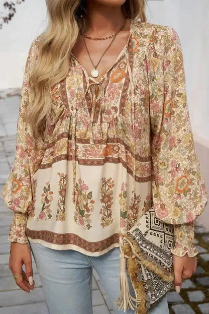 Floral Elegance Tie Blouse