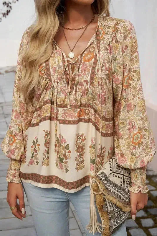 Floral Elegance Tie Blouse
