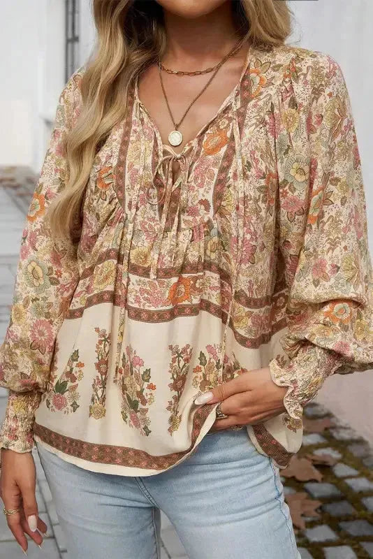 Floral Elegance Tie Blouse