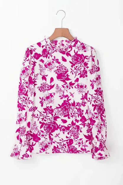 Floral Finesse Keyhole-Back Blouse