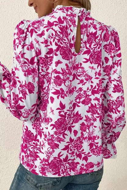 Floral Finesse Keyhole-Back Blouse