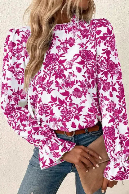 Floral Finesse Keyhole-Back Blouse