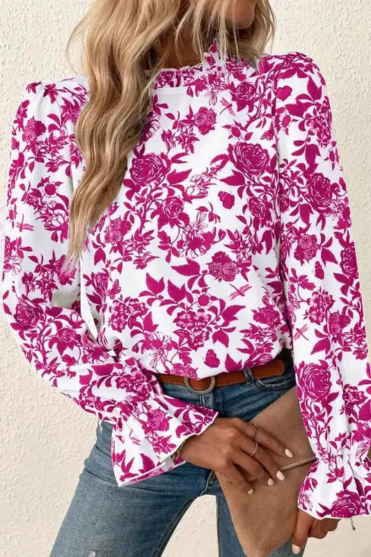 Floral Finesse Keyhole-Back Blouse