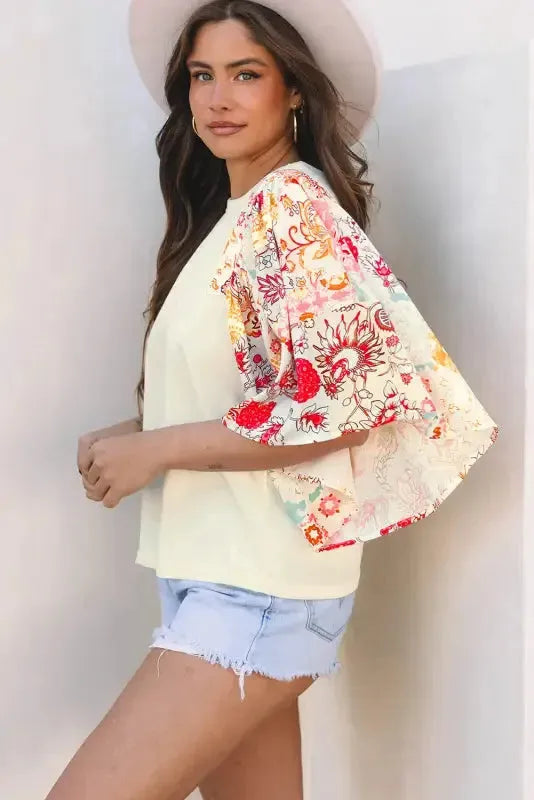 Floral Fusion Beige Blouse