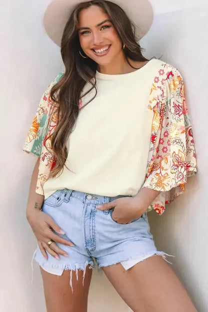 Floral Fusion Beige Blouse