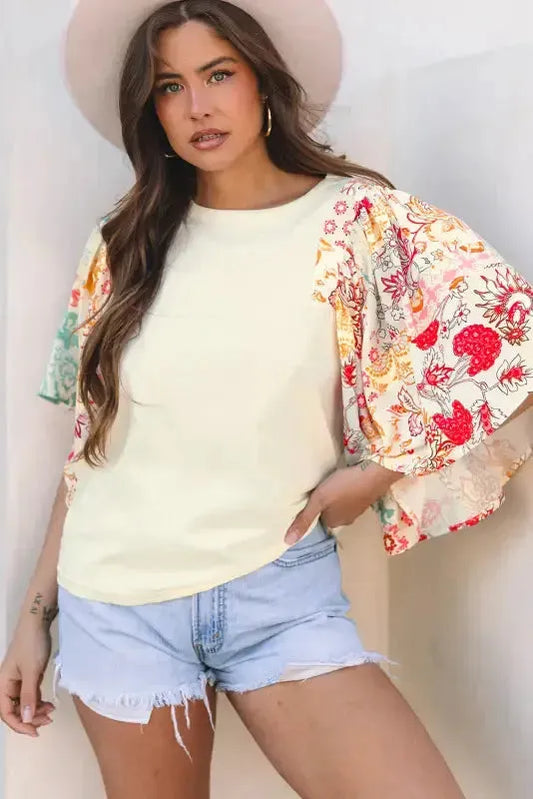 Floral Fusion Beige Blouse